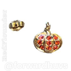 Avon Gold Tone Halloween Pumpkin Rhinestone Earrings EUC